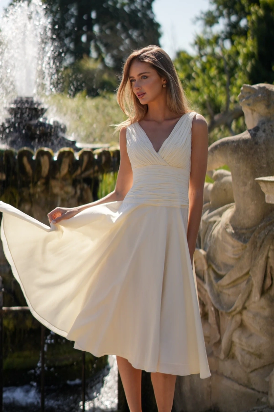 Ruched Voile Midi Dress (Chantilly)