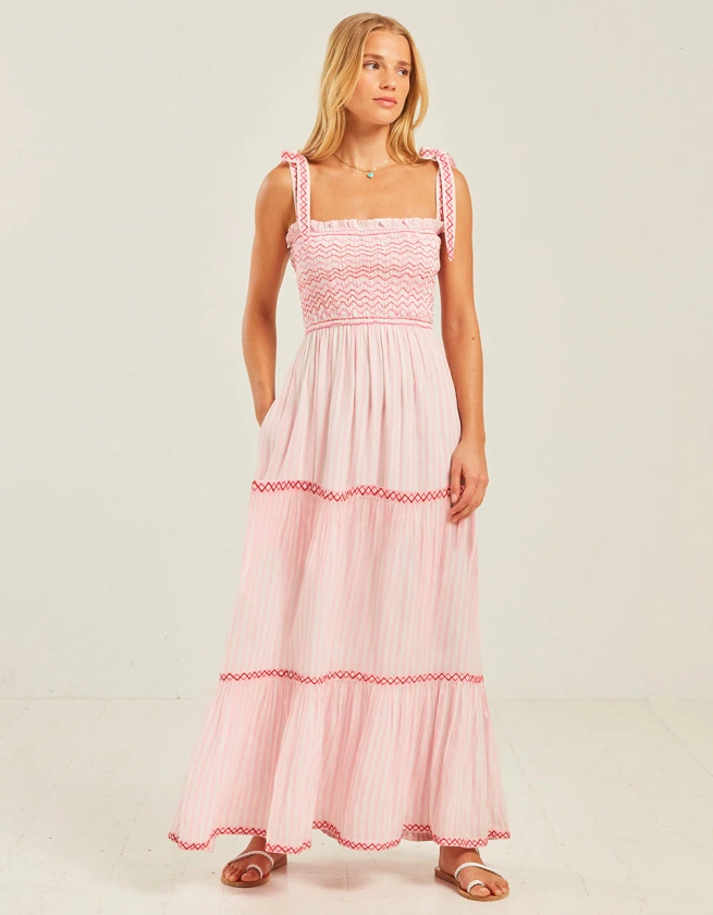 Hollyhock Stripe Jessica Dress - Pink City Prints