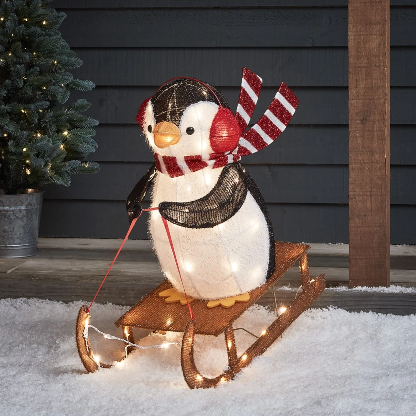 Décoration de Noël Extérieur Pingouin Lumineux sur Luge