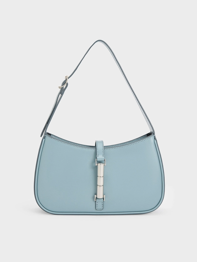 Slate Blue Cesia Metallic Accent Shoulder Bag | CHARLES & KEITH