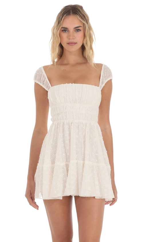 Chiffon Eyelet Cap Sleeve Dress in Cream | LUCY IN THE SKY