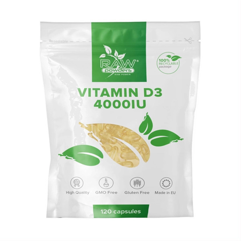 RAW POWDERS VITAMINAS D3, 4000IU, 120 minkštųjų kapsulių