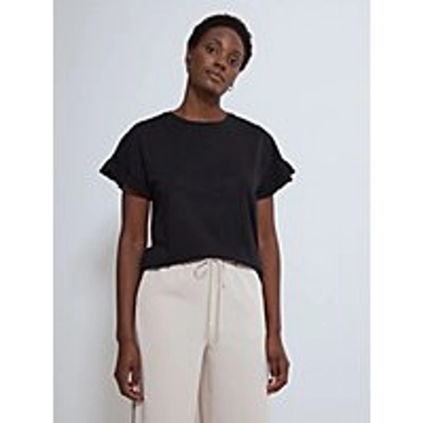 Black Slub Pure Cotton Frill Sleeve T-Shirt | Women | George at ASDA