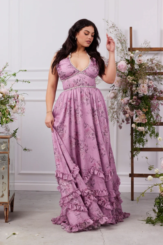 The Scarlette Dress in Lilac Tapestry Rose