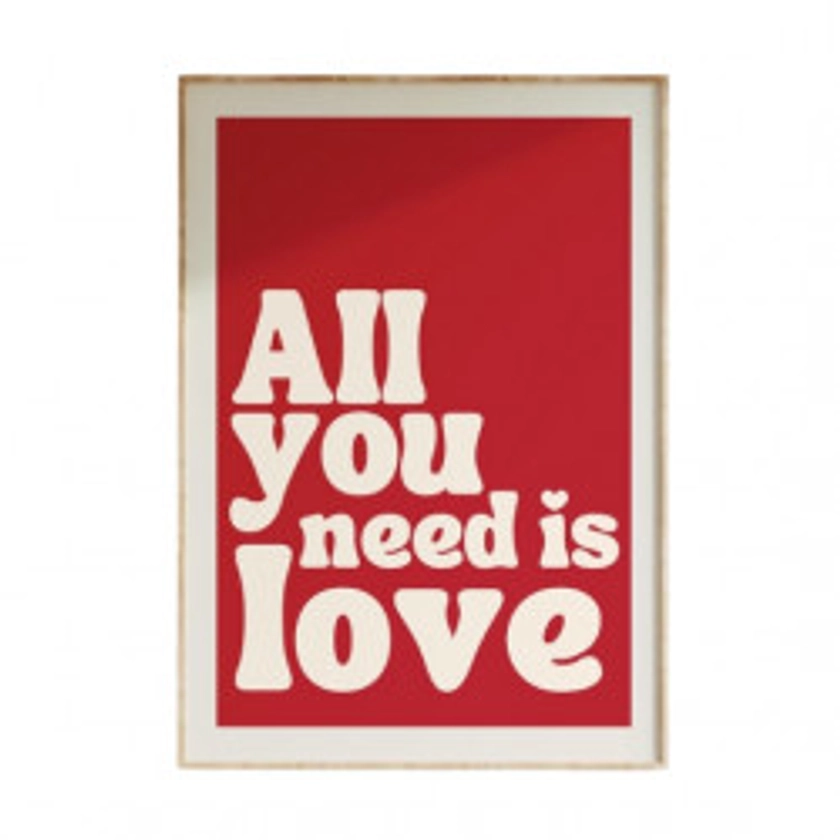 Affiche A3 All you need is love - blanc & rouge - Inoui