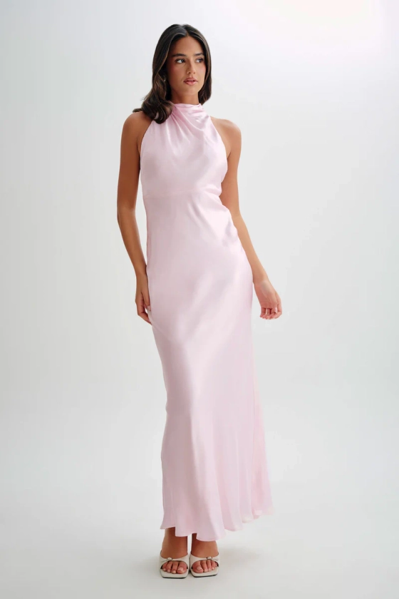 Esther Iridescent Satin Cowl Maxi Dress - Pale Pink