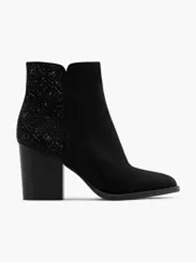 Black Heeled Chelsea Boot with Gem Details