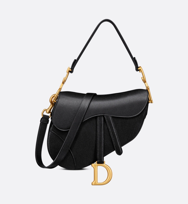 Saddle Bag with Strap Black Goatskin | DIOR