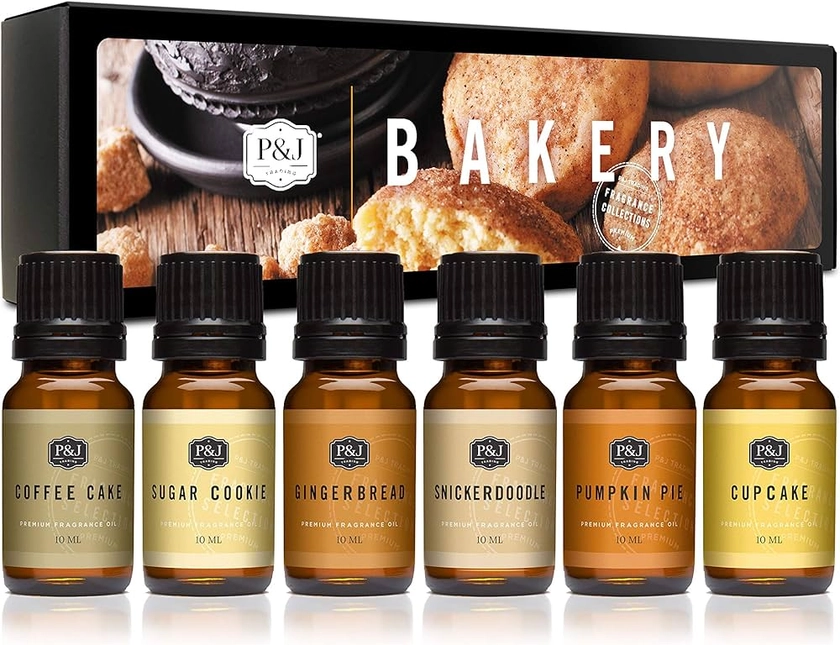 P&J Trading Bakery Set of 6 Fragrance Oils - Pumpkin Pie, Cupcake, Sugar Cookies, Coffee Cake, Snickerdoodle, Gingerbread Candle Scents, Soap Making, Diffuser Oils