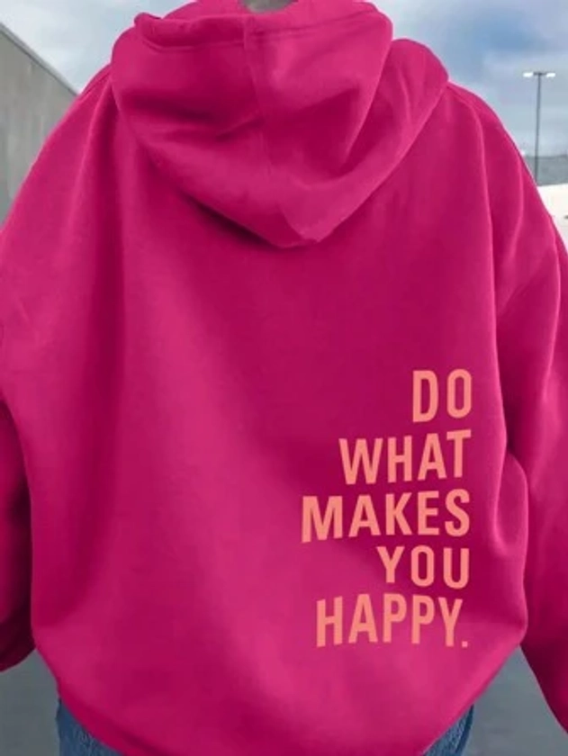 SHEIN EZwear Women's Hoodie With Slogan Printed Long Sleeves