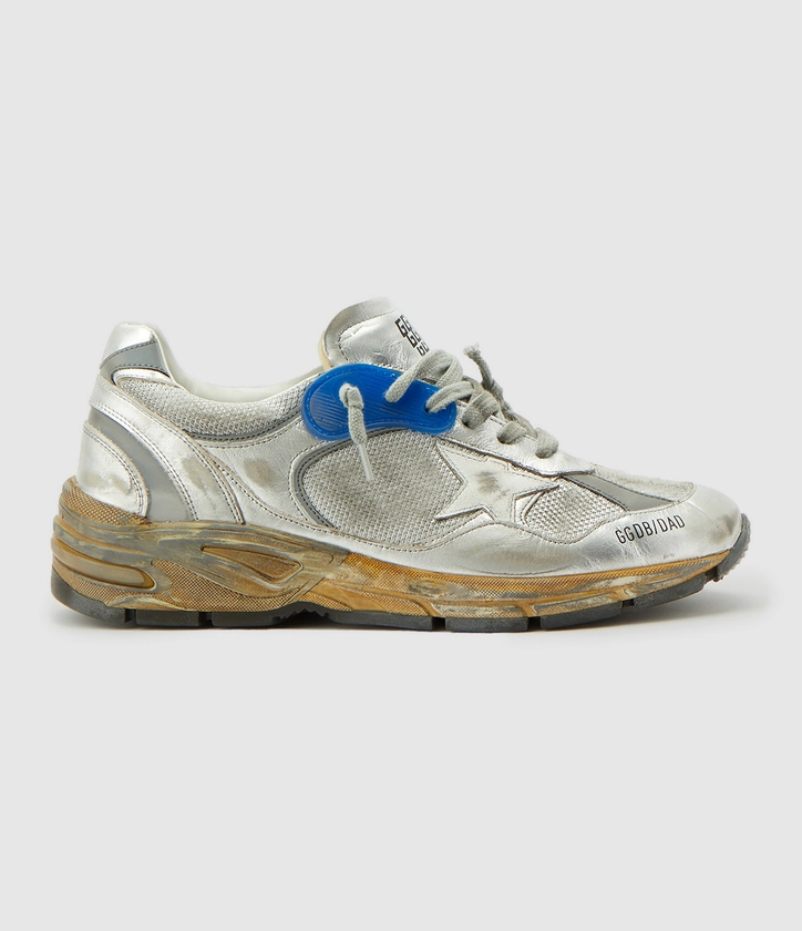 GOLDEN GOOSE - Baskets Running Dad Star Cuir Bleu Argenté