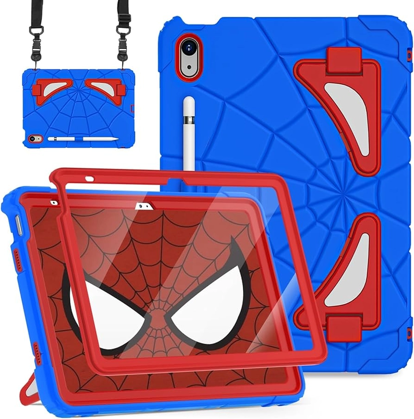 Case for iPad 10th Generation Case for Kids iPad Case 10th Generation 10.9 Inch 10th Gen Case Pen Holder Screen Protector Kids Boys Spider Cover iPad 10th Generation Thickned Cornor, Blue Red