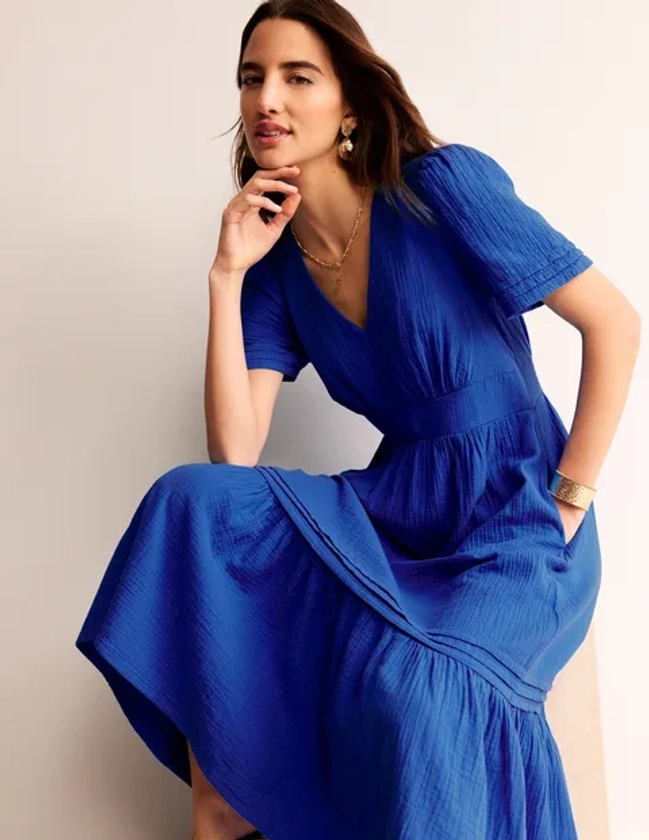 Eve Double Cloth Midi Dress - Indigo Bunting