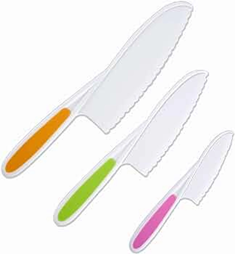 Lot de 3 couteaux de cuisine en nylon à bords dentelés pour enfants, pour fruits, salade, pain