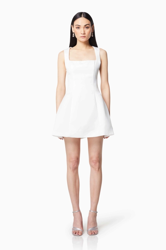 Juliet Square Neckline Mini Dress In White