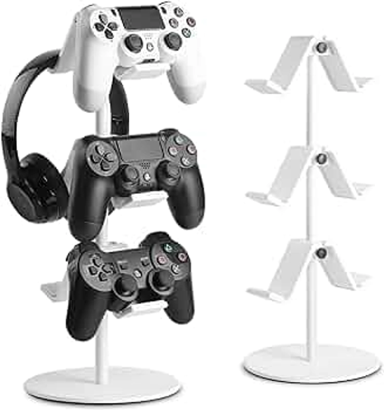 Controller Holder White, Headset Holder,Great 3 Tier Controller Headphone Organizer for All Headsets Xbox ONE 360 Switch PS4 PS5 (Elegant White)