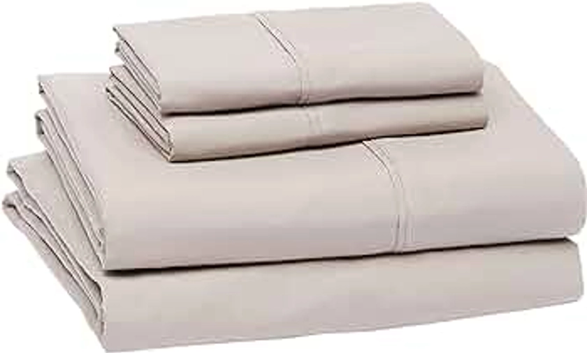 Amazon Basics Lightweight Super Soft Easy Care Microfiber 4-Piece Bed Sheet Set with 14-Inch Deep Pockets, Queen, Taupe, Solid