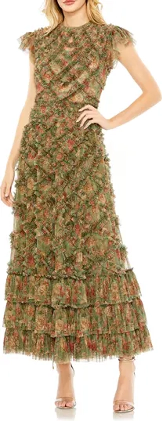 Mac Duggal Floral Cap Sleeve Ruffle A-Line Dress | Nordstrom