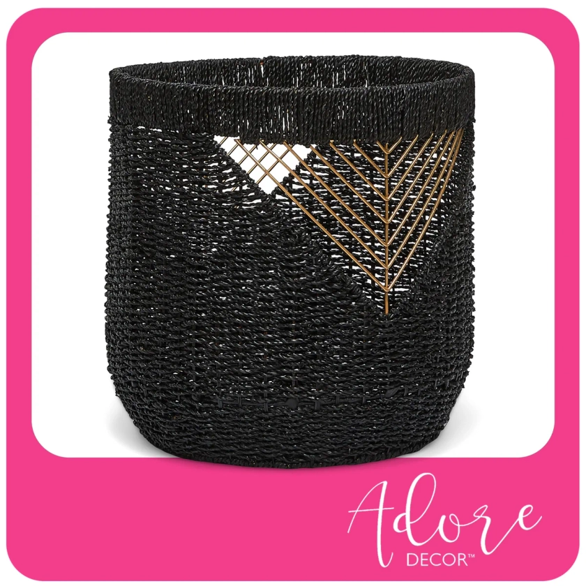 Adore Decor Ostara Seagrass Basket, Black and Gold