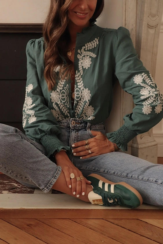 Blouse Monica brodée vert