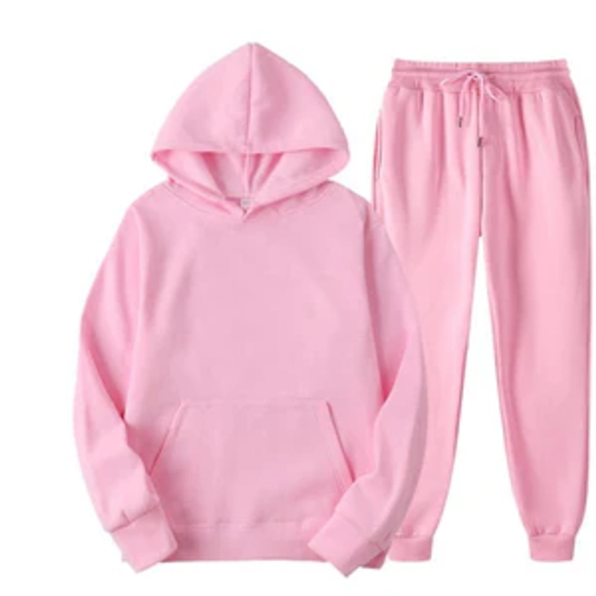 Women Two Piece Casual Fleece Hooded Tracksuit Sets