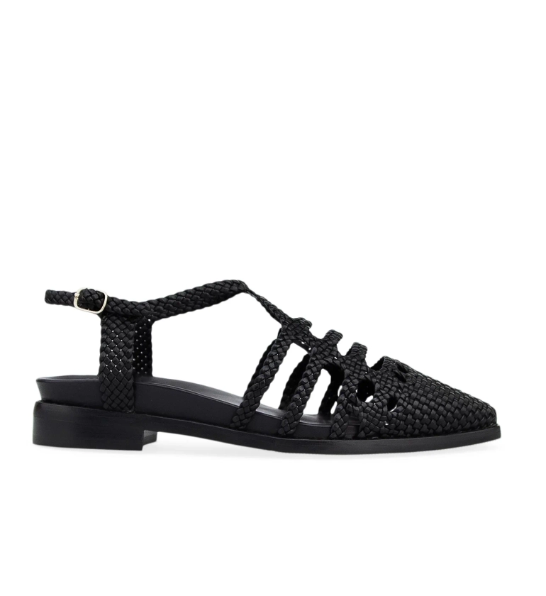 Sparrow Black Leather Woven Sandals | Bared Footwear
