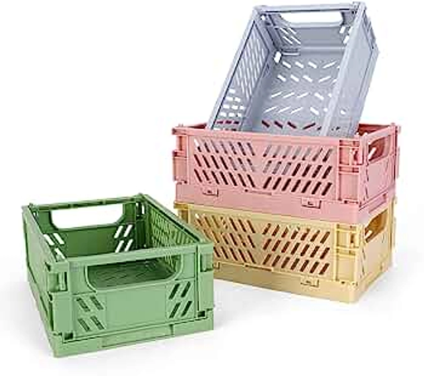 4-Pack Mini Plastic Baskets for Shelf Storage Organizing, Durable and Reliable Folding Storage Crate, Ideal for Home Kitchen Classroom and Office Organization, Bathroom Storage (5.9 x 3.8 x 2.2)
