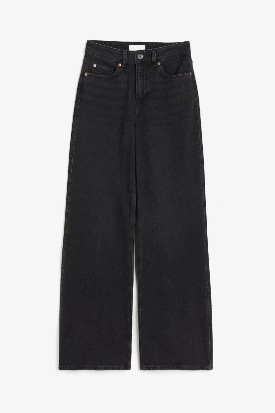 Wide High Jeans - Hoher Bund - Lang - Dunkelgrau - Ladies | H&M DE