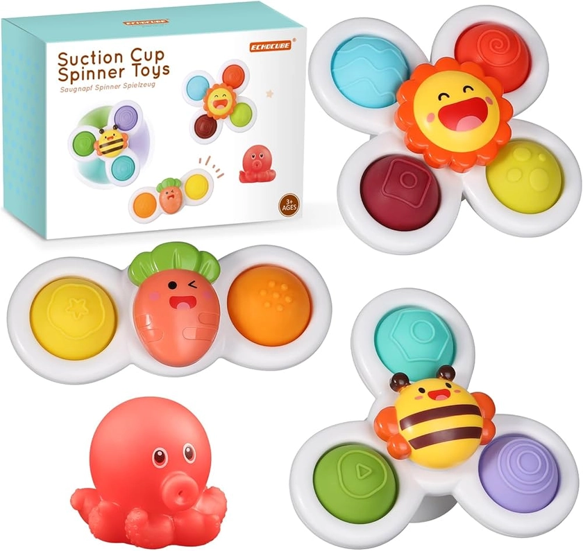 ECHOCUBE Jouets Rotatifs à Ventouse, 3 Pcs Spinner Jouets Sensoriels Éducatifs, Jouets Ventouse Spinner, Jouets de Bain à Ventouse pour Enfants Garçons et Filles : Amazon.fr: Hygiène et Santé