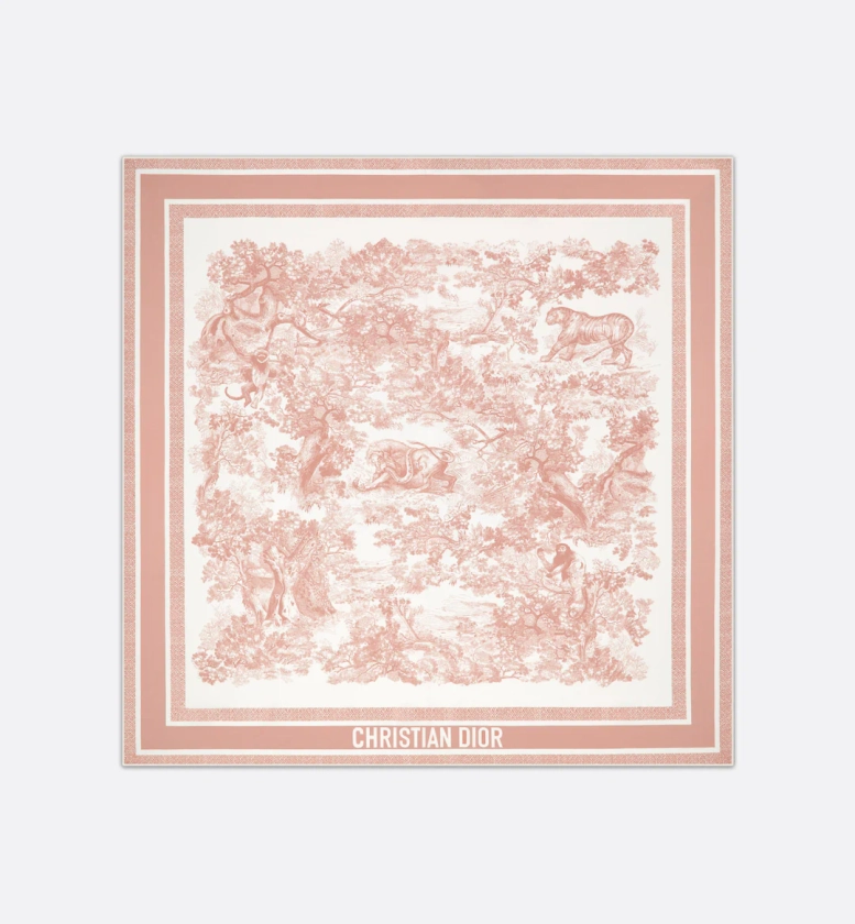 Toile de Jouy Sauvage 90 Square Scarf Ivory and Pink Silk Twill | DIOR