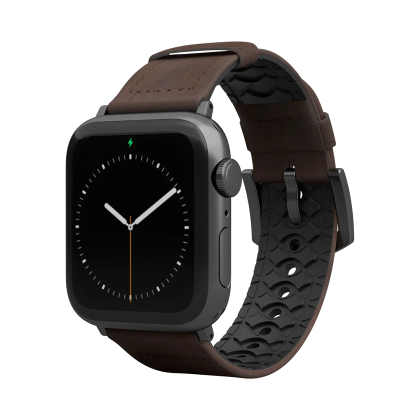 Brown Leather & Rubber Hyrbid Apple Watch Band "Vulcan"