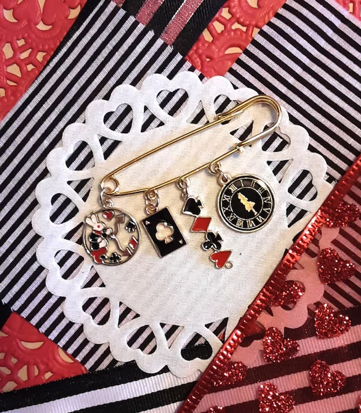 Alice in Wonderland enamel charm pin, junk journal kit, journal supplies, enamel pins, scrapbooking, embellishments, gift idea