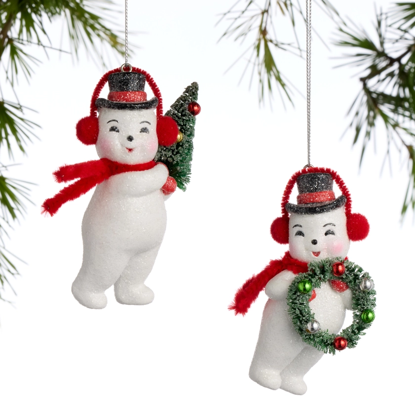 Retro Glittered Paper Pulp Snowman Ornaments Set of 2 - World Market