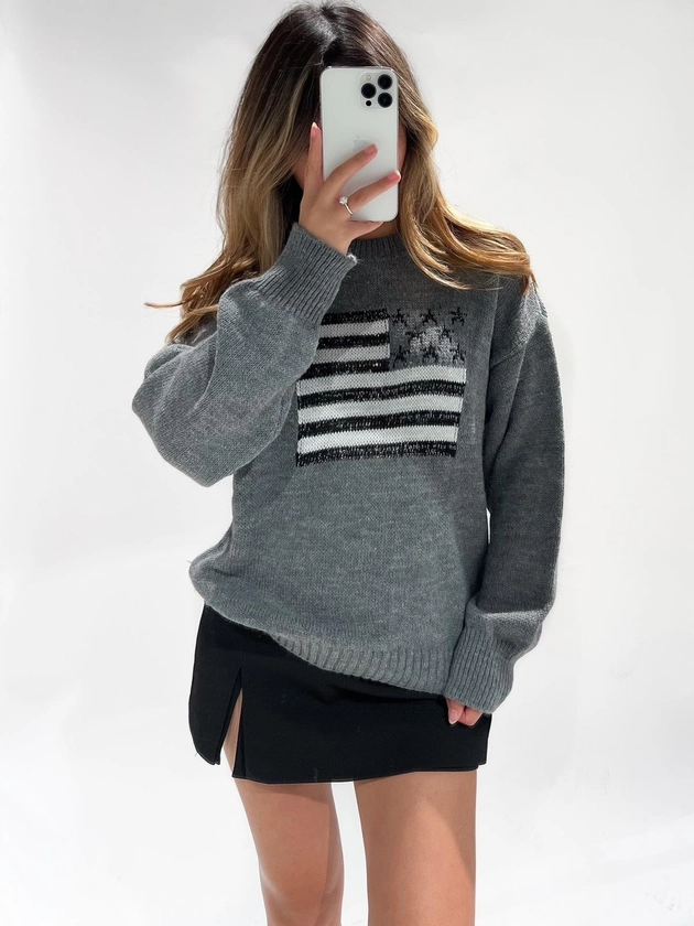 Kyla USA Knit Sweater / Dark Grey