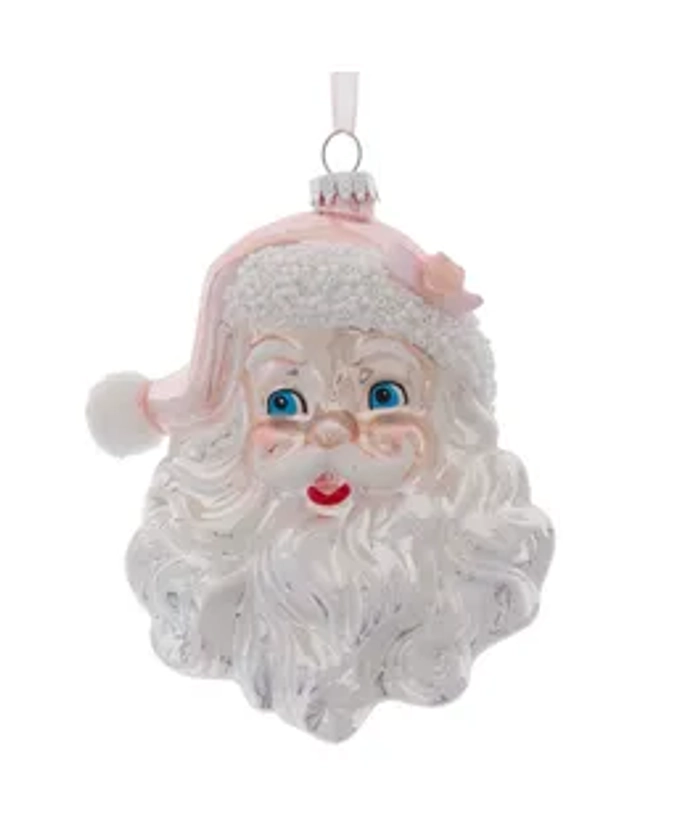 Glass Pink & Silver Santa Head Ornament