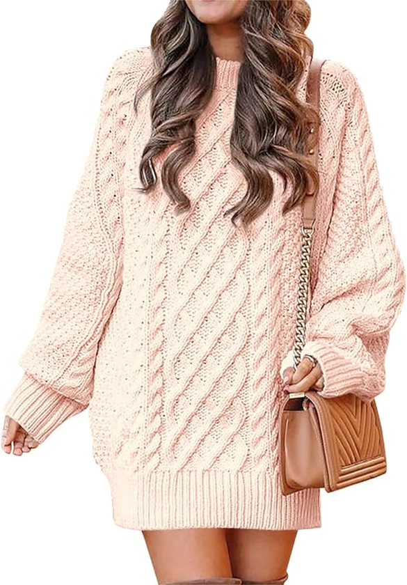 ANRABESS Women Long Sleeve Oversized Cable Knit Chunky Baggy Loose Pullover Tunic Mini Sweater Dress 2024 Trendy Fall Outfits