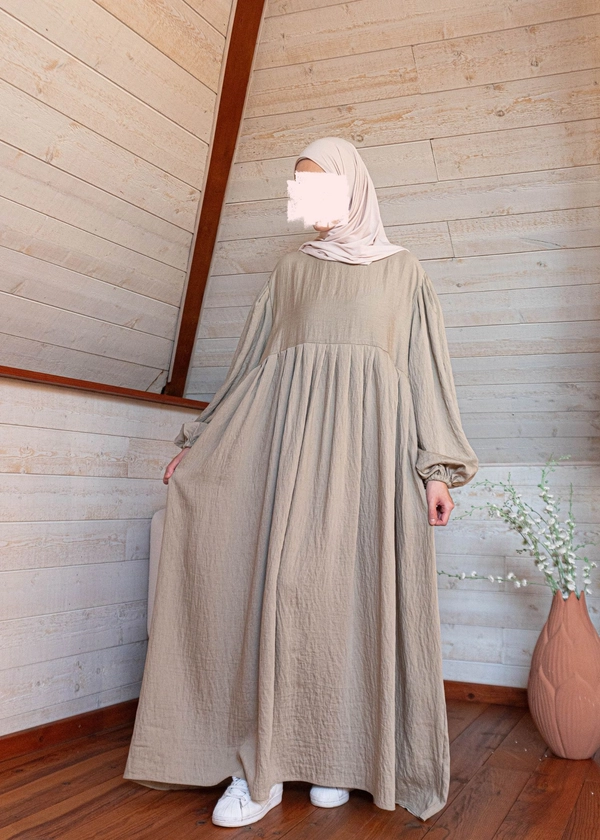 Abaya ballon lin taupe