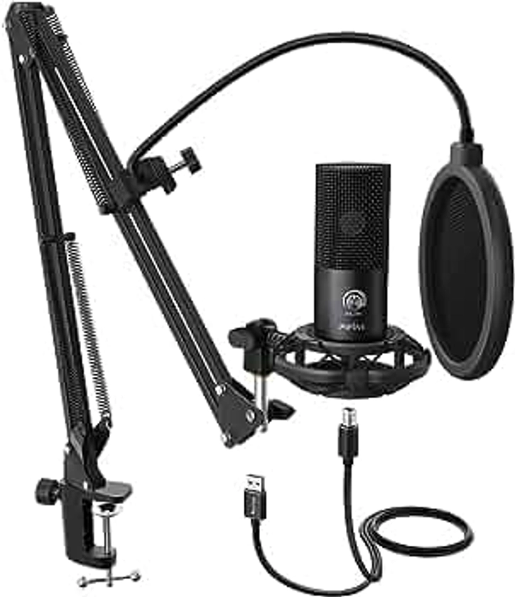 FIFINE Studio Condenser USB Microphone Computer PC Microphone Kit with Adjustable Boom Arm Stand Shock Mount for Instruments Voice Overs Recording Podcasting YouTube Vocal Gaming Streaming-T669