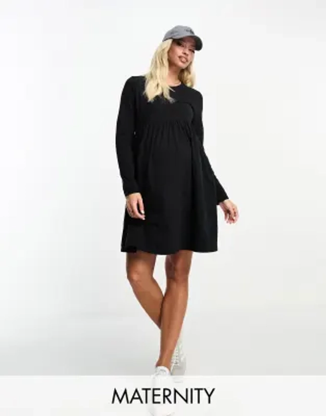 Threadbare Maternité - Robe babydoll courte à manches longues - Noir | ASOS