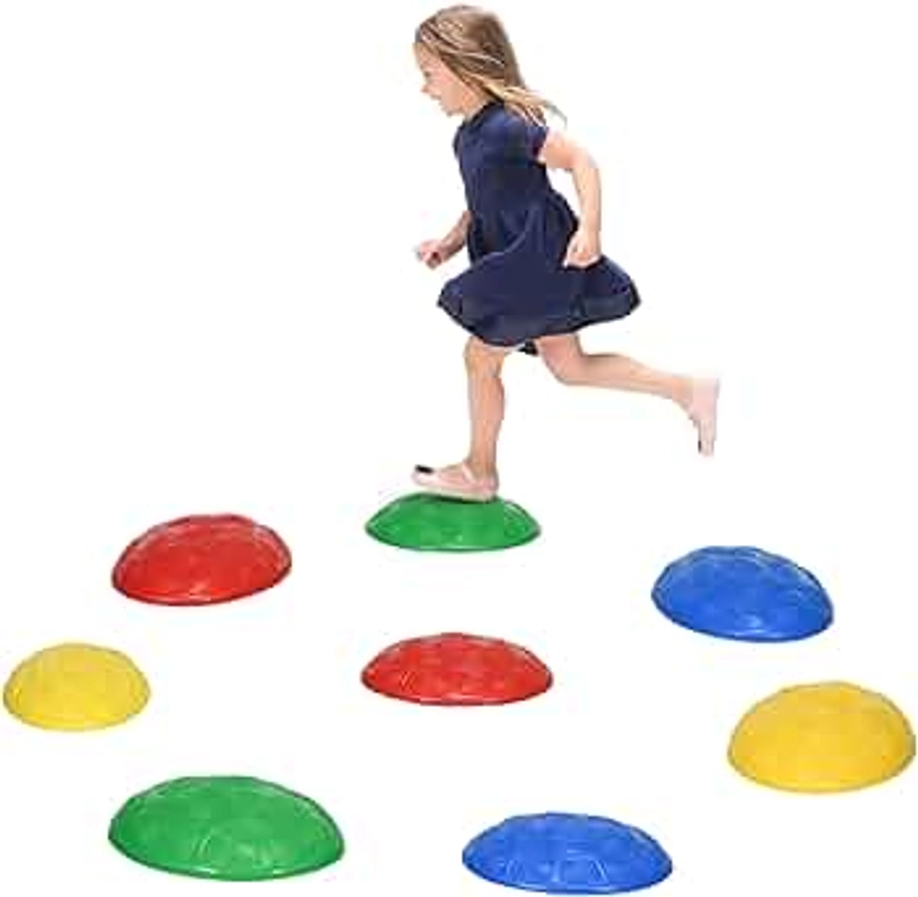 ZONEKIZ Stepping Stones Kids, Balance River Stones with Non-Slip Mats, Indoor Outdoor Sensory Toys, Obstacle Course for Ages 3-8 Years, Stackable - Multicoloured