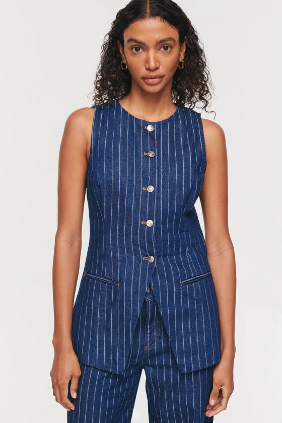 Leo | Denim Pinstripe Waistcoat | ALIGNE