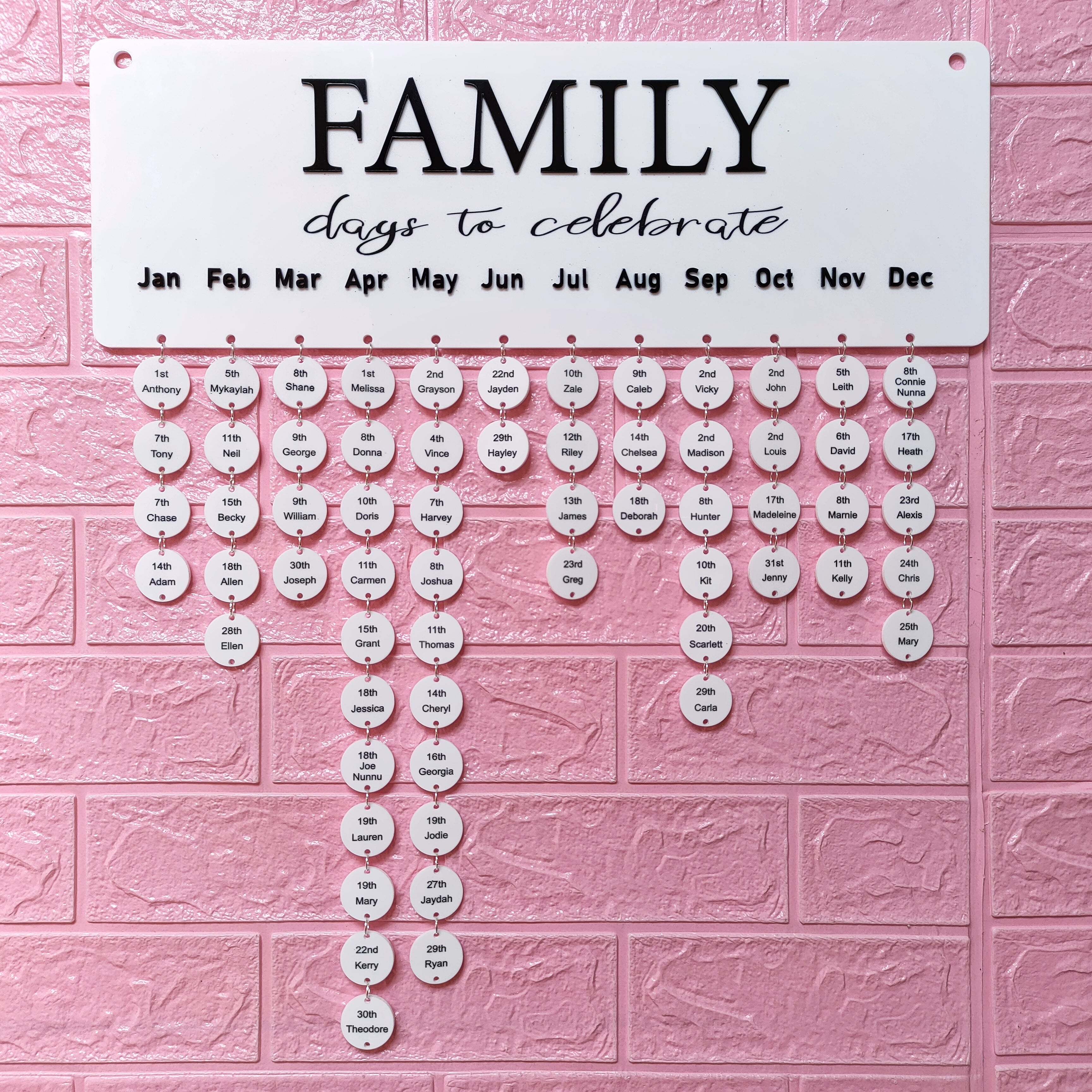 Personalised Acrylic Birthday Calendar Family Celebrations - Laser Dragon
