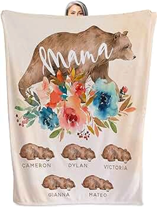 Personalized Mama Bear Blanket with Cubs Names - 3 Size Options/Up to 6 Children - Gifts for Mom, Custom Mom Blanket