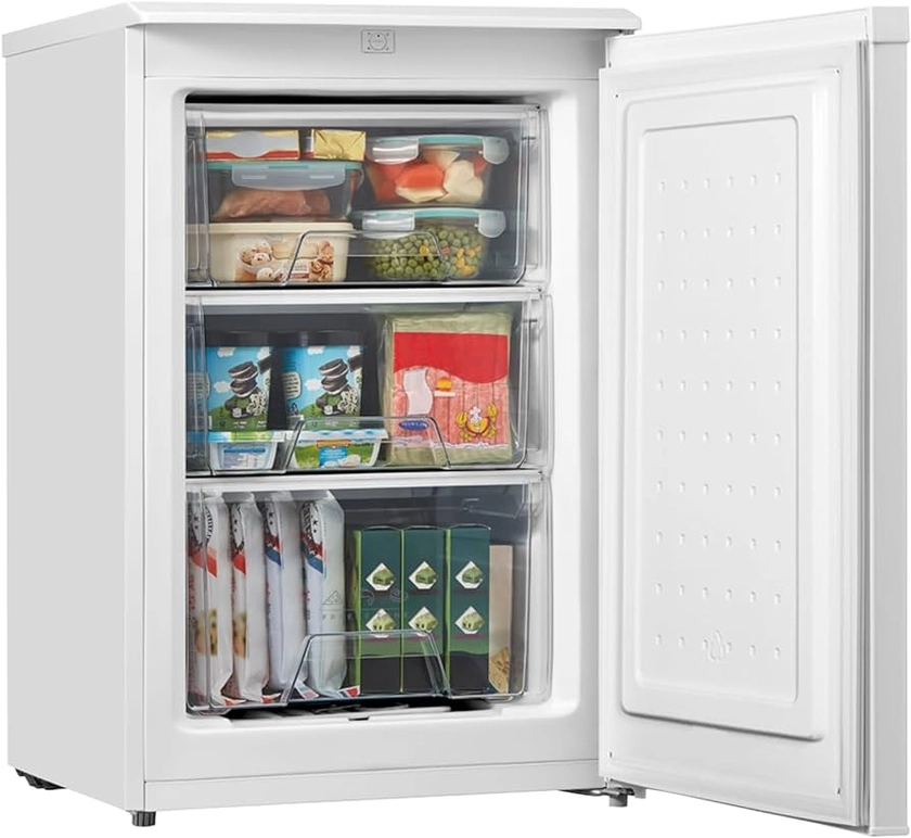 COMFEE' RCU83WH2(E) Freestanding Under Counter Freezer 88 Litre Capacity 55cm wide, Reversible Door, 3 Freezer Drawers, 4 Star Freezer Rating, Adjustable Thermostat, White : Amazon.co.uk: Large Appliances
