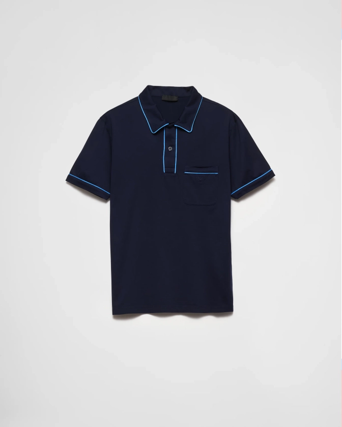 Polo En Coton Bleu/bleu Clair | PRADA