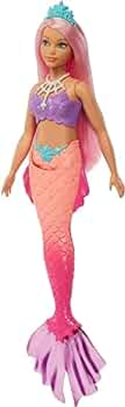 Barbie Dreamtopia Mermaid Doll with Curvy Body, Pink Hair, Pink Ombre Tail & Headband Accessory