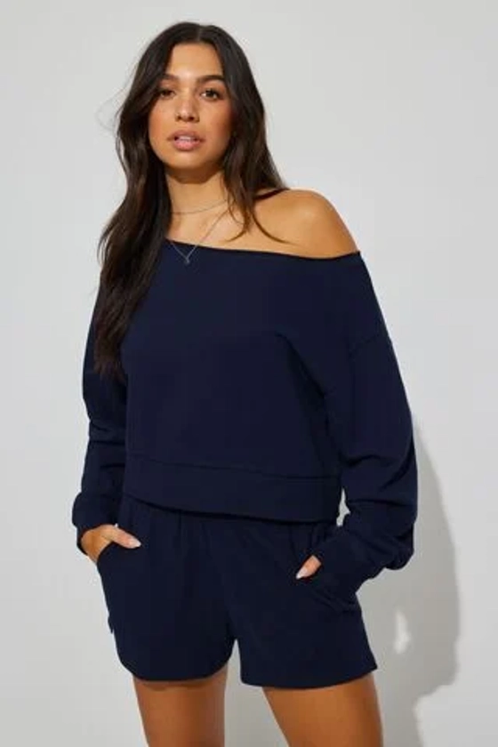 SoftTerry Off Shoulder Sweatshirt Blue | Garage