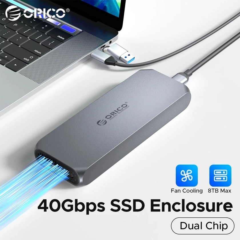 ORICO-carcasa de SSD M.2 NVMe, Chips duales de 40Gbps con ventilador inteligente, PCIe4.0, carcasa de aluminio, Compatible con Thunderbolt 3/4 - AliExpress