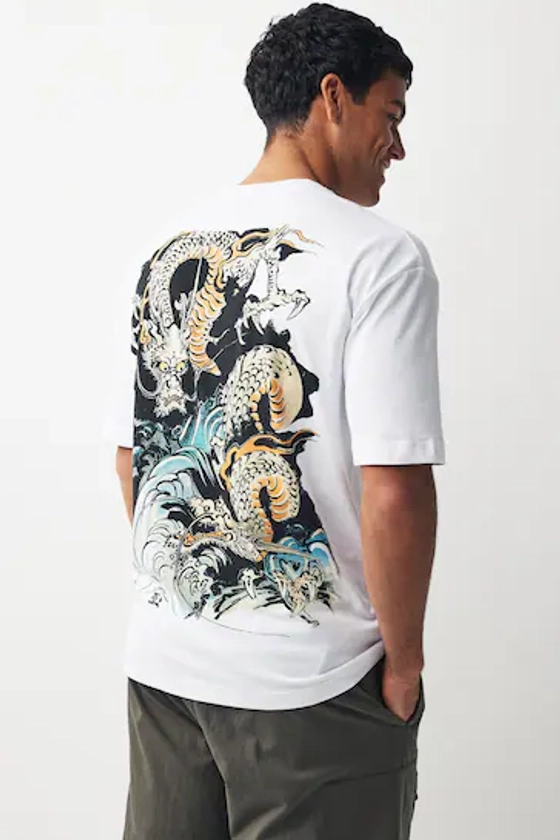 Buy Ecru Kuniyoshi Dragon Artist Licence T-Shirt from the Next UK online shop