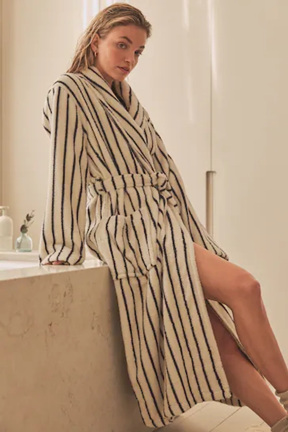 Cream / Navy Stripe Towelling Dressing Gown